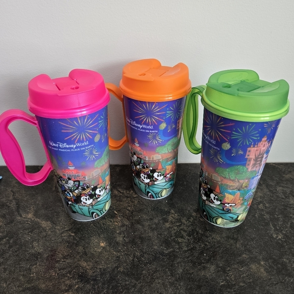 Walt Disney World Colorful Travel Mugs Set, Used, 2026